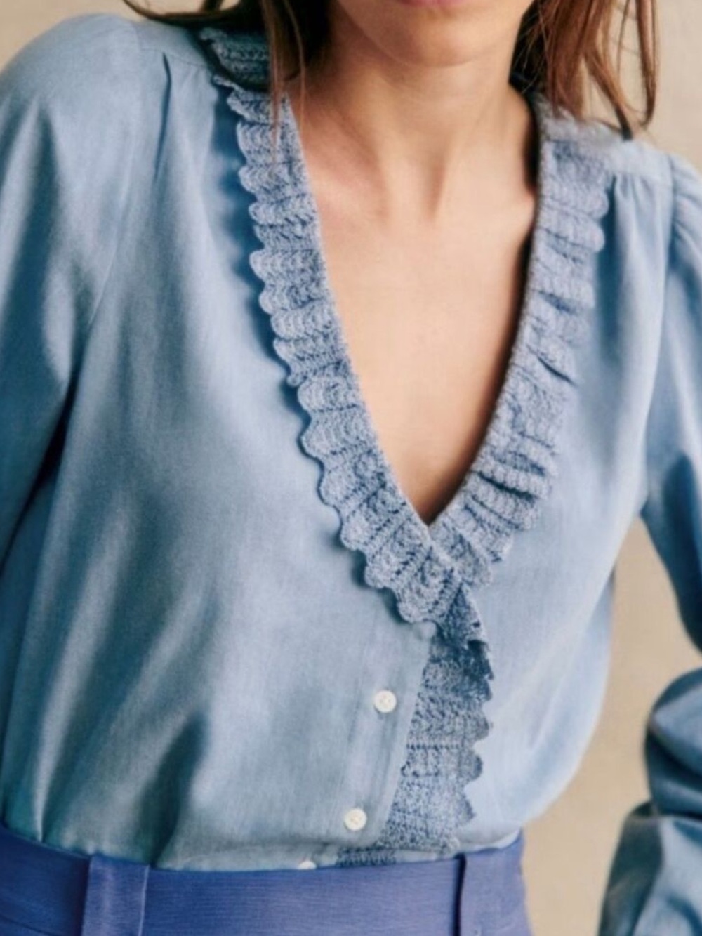 Sezane Rosine chambray blouse size 36